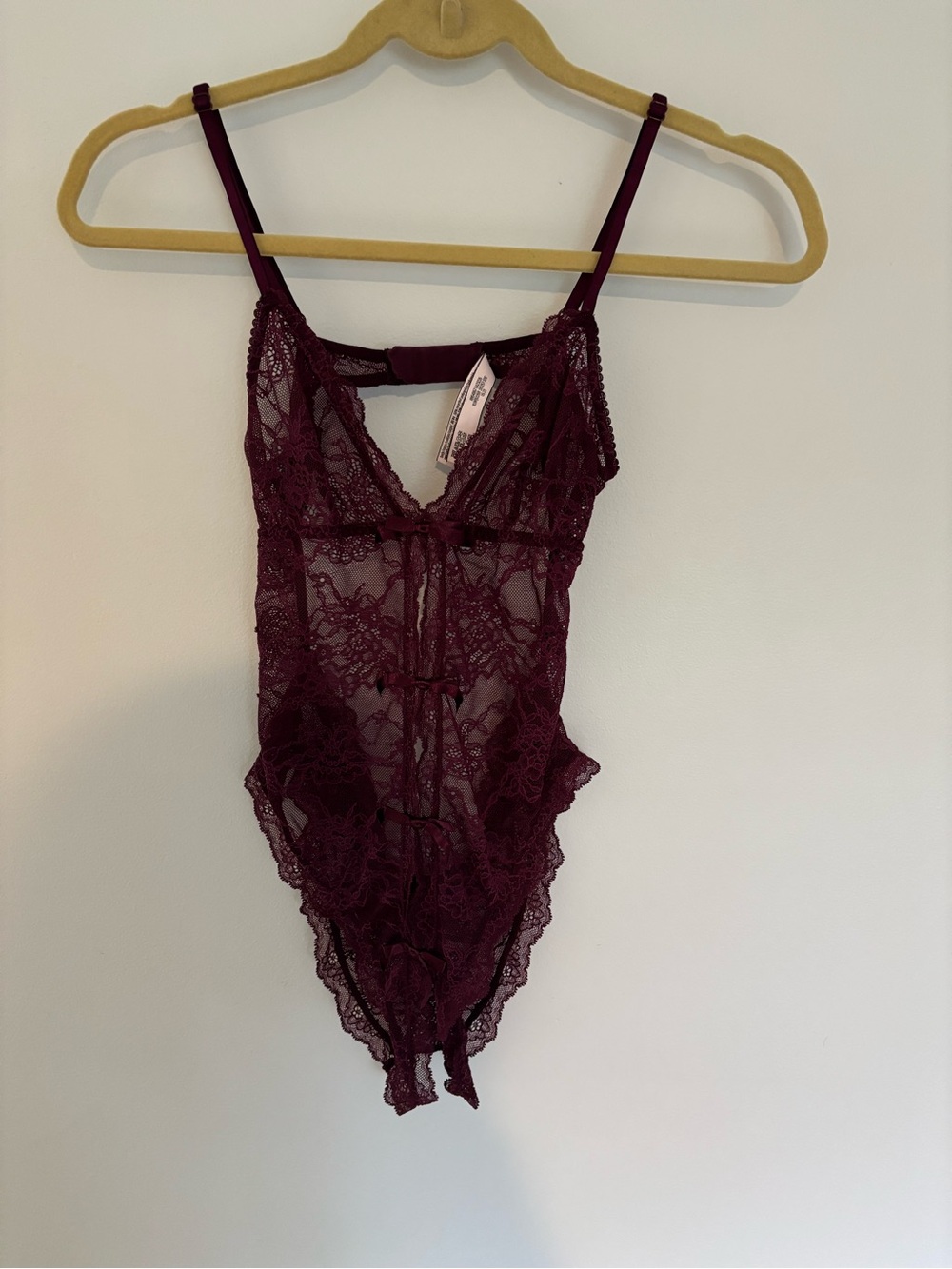 Victoria's Secret Sheer Lace Teddy Bodysuit - Burgundy / Plum (Style 195257)